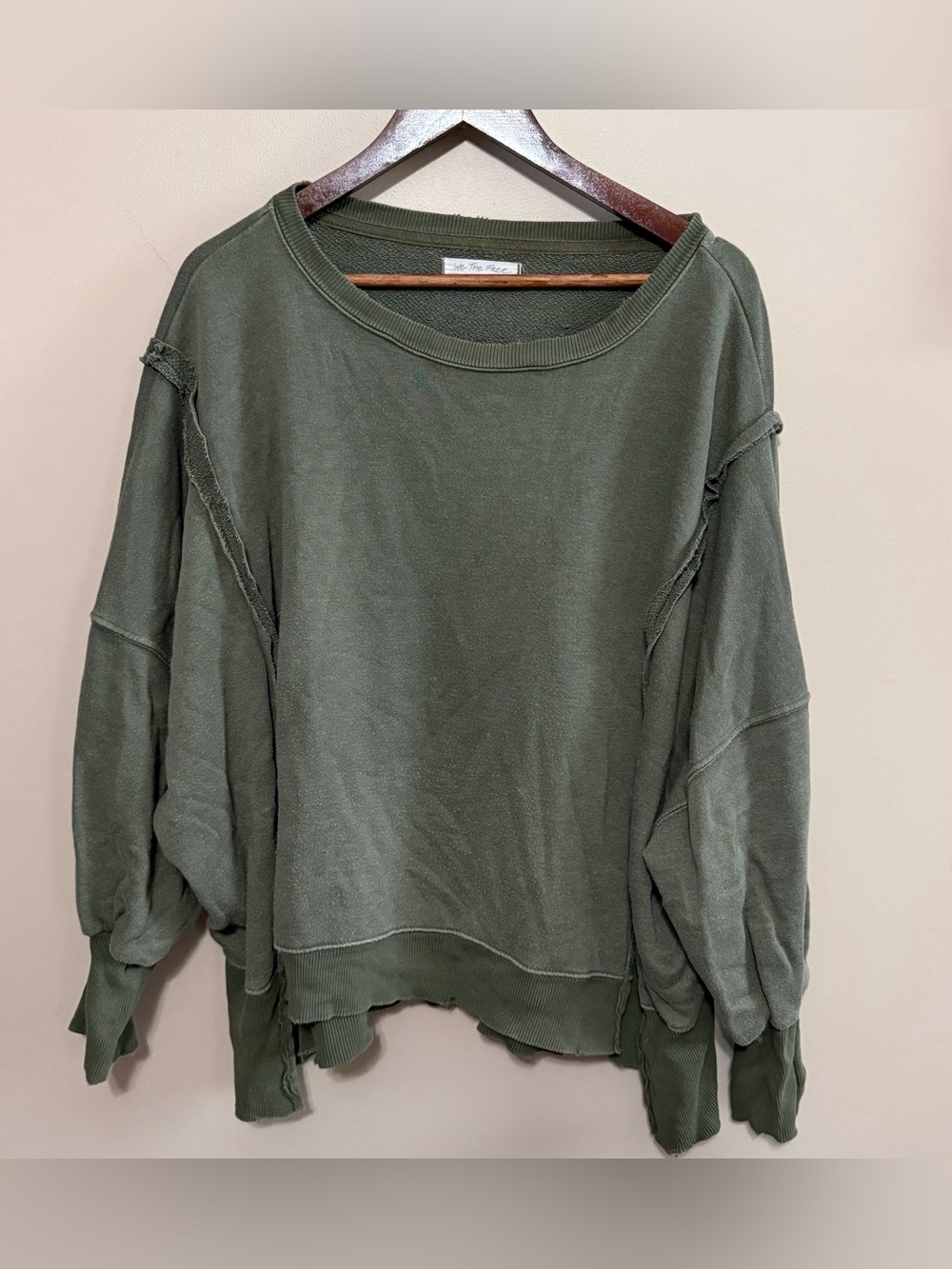 We The Free by Free People Camden Green Raw-Edge Oversized Sweatshirt Sz XS
